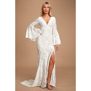 Ivory Lace Bell Sleeve Maxi Dress